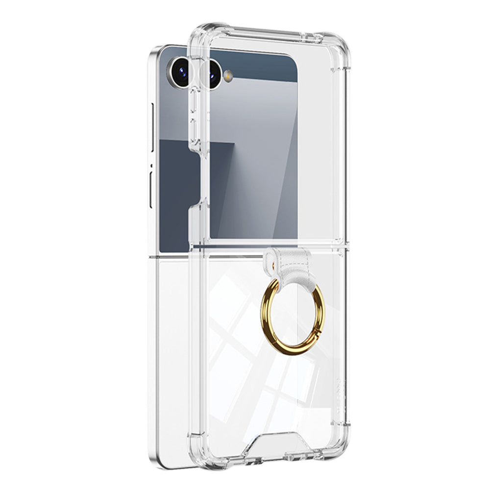 Case and Back Glass Protector for Samsung Galaxy Z Flip 8 7 with Ring Stand-Transparent