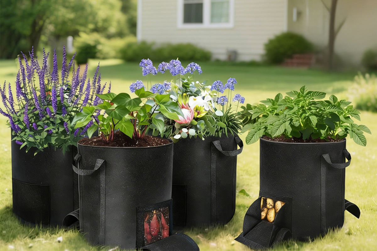 2X15 Gallon Potato Grow Bags with Dual Harvest Window Visible Window Non-Woven Planter Pot