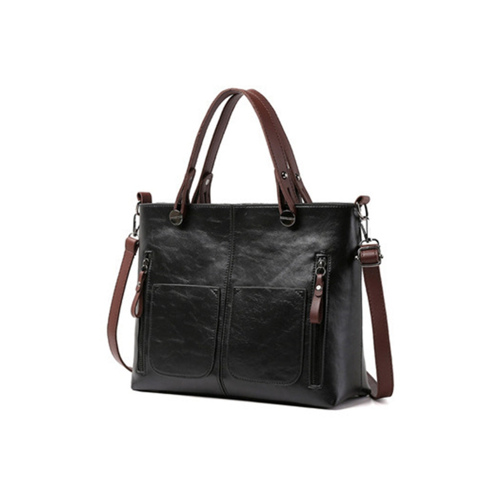 Vintage PU Leather Shoulder Tote Bag with Large Capacity for Women