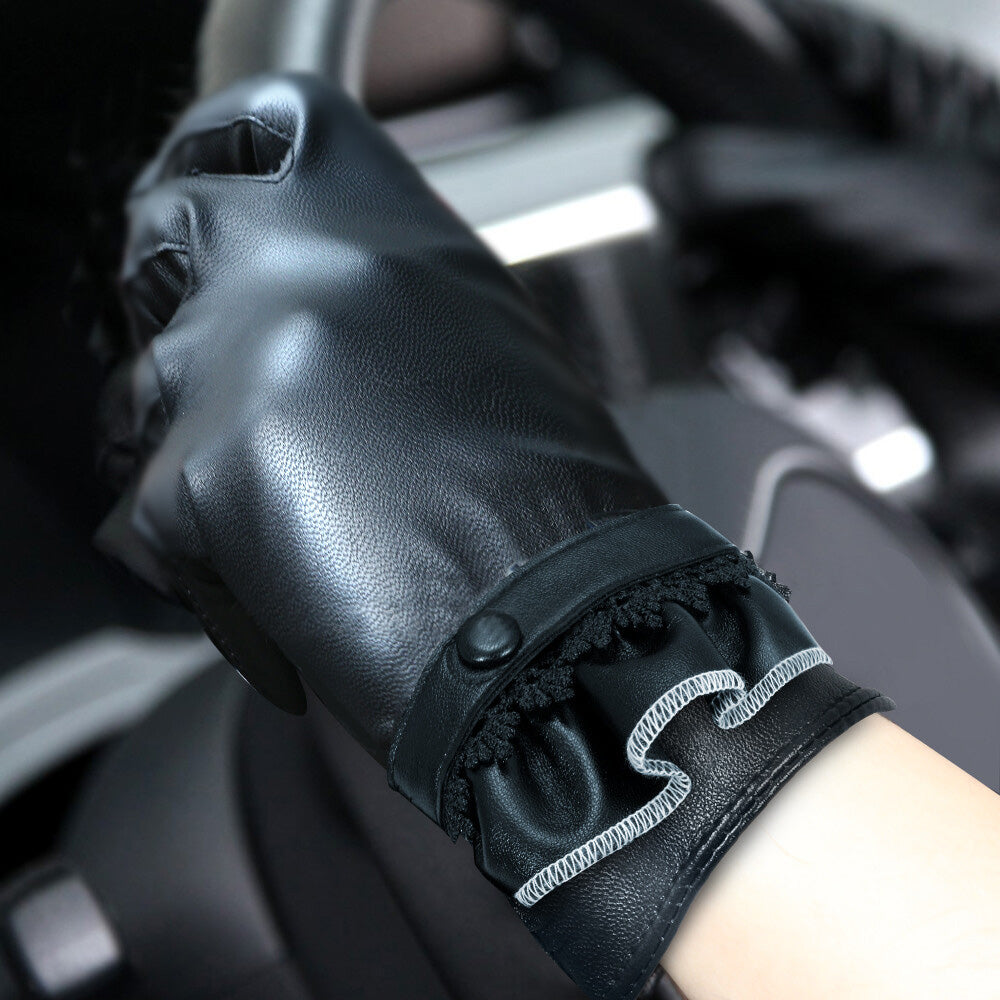 Womens Winter PU Leather Touchscreen Gloves Texting Warm Driving Gloves