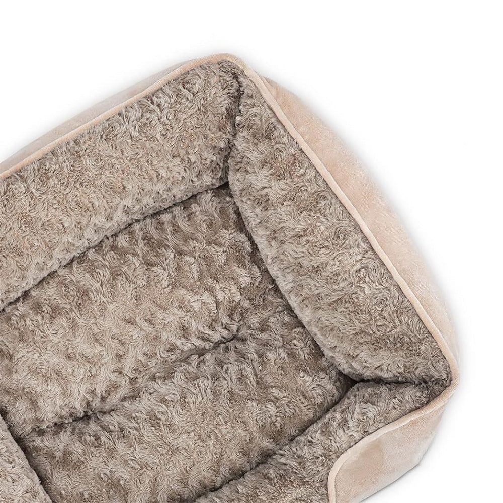 Soft Plush Pet Bed with Raised Sides Calming Nest-Camel