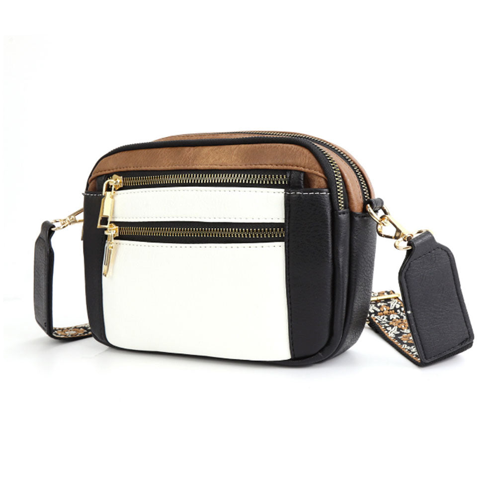 Small PU Crossbody Bag for Women Color-Block Shoulder Bag