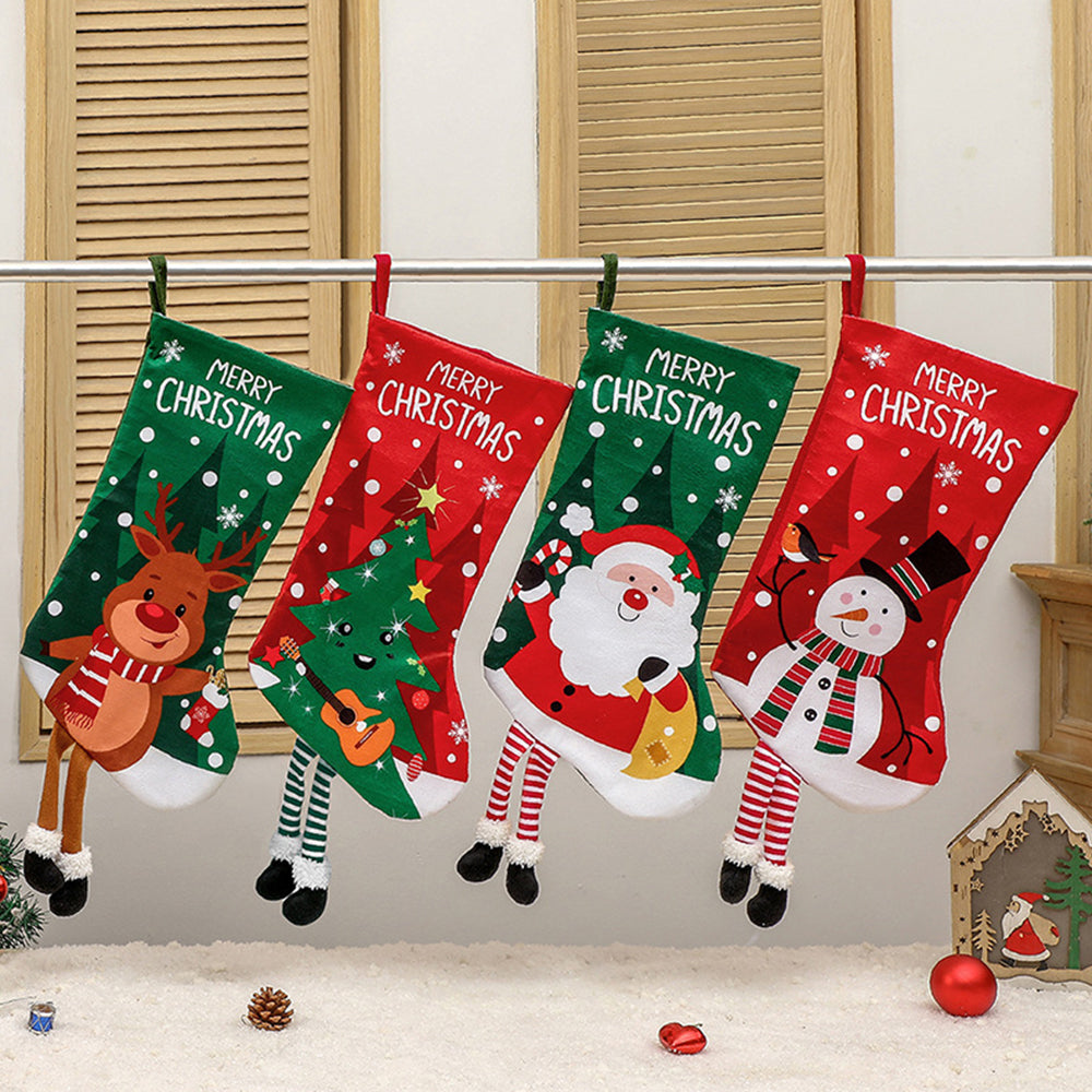 4Pcs Christmas Stocking Goodies Sock Xmas Wall Tree Party Hanging Candy Bag Decoration