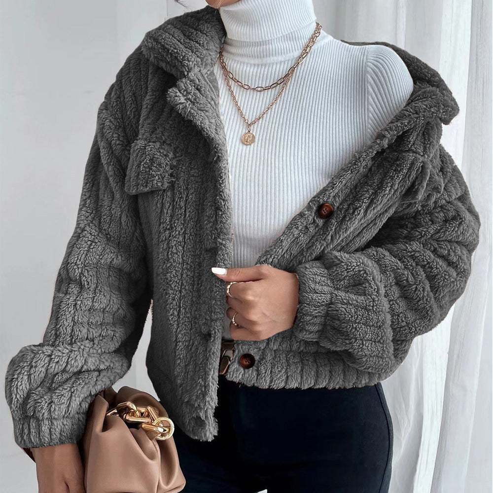 Women Winter Long Sleeve Fleece Jacket Cropped Coats Outerwear