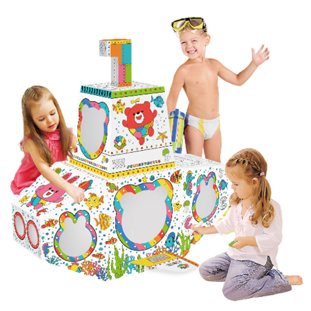 DIY Colorable Cardboard House with 6 Colored Pens-submarine
