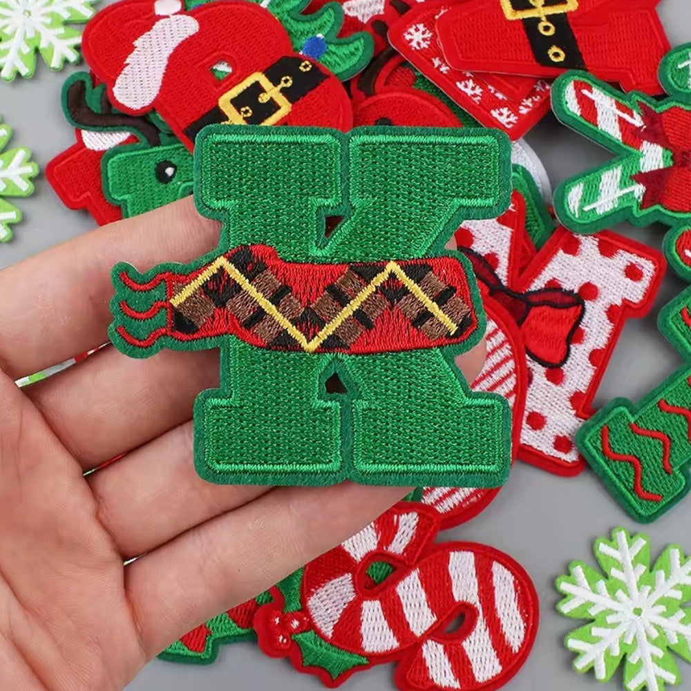 Christmas Embroidered Iron-On Letter and Pattern Patch Set for Clothes