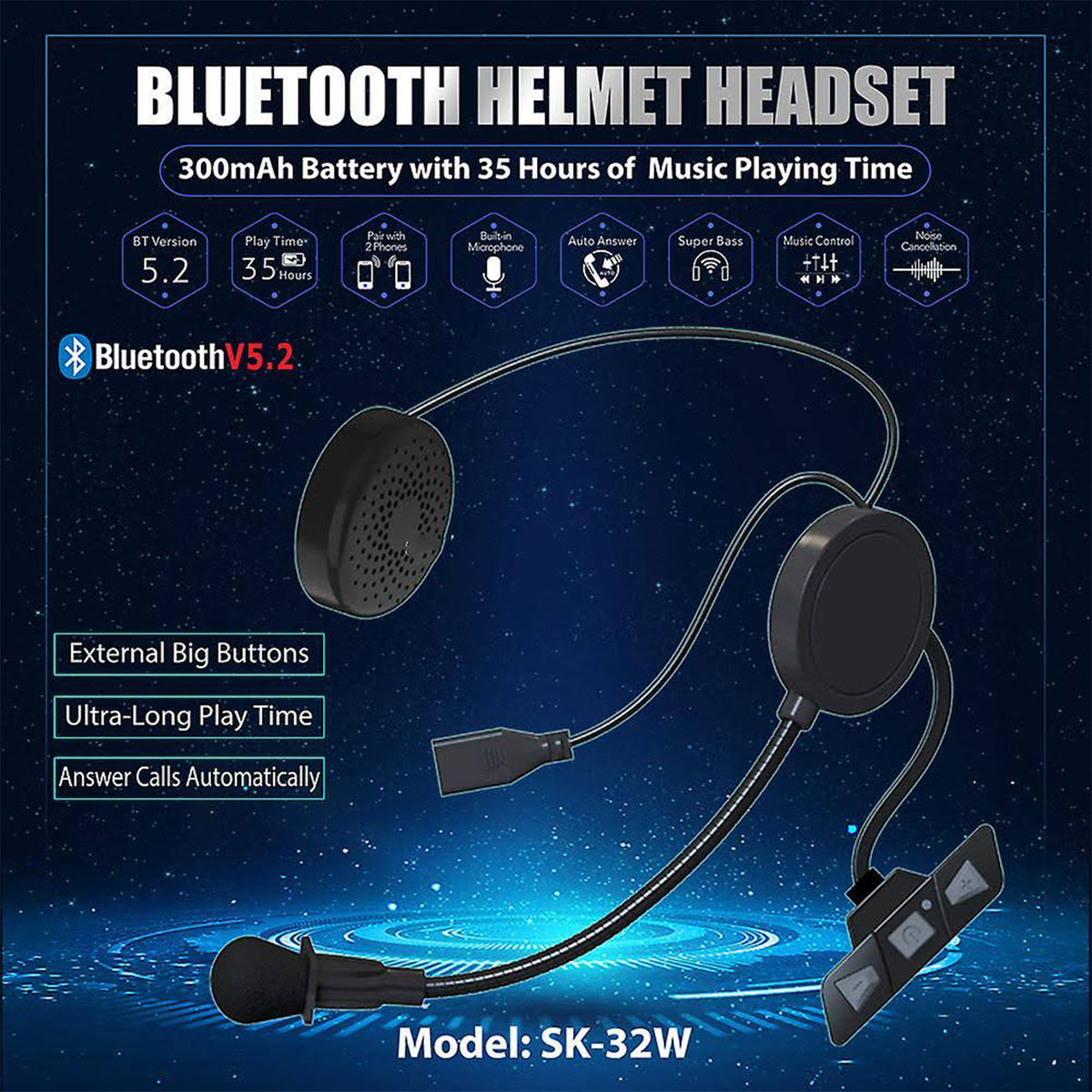 Motorcycle Helmet Bluetooth Headset with Mic