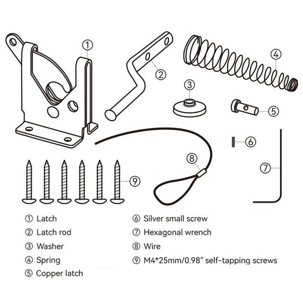 Stainless Steel Spring Cable Pull Self-Locking Gate Latch Fit for Wooden Fence Gate