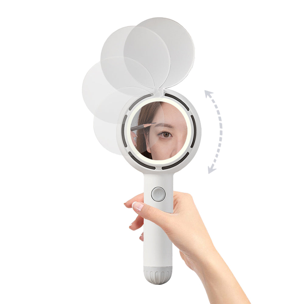 Mini Handheld Fan with LED Light Makeup Mirror Rechargeable Portable Fan