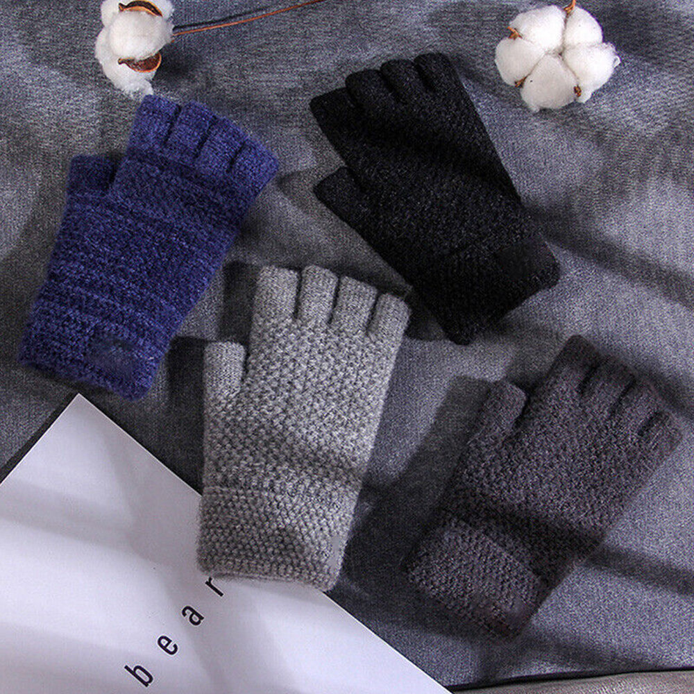 Winter Faux Alpaca Wool Thermal Men Knitted Half-Finger Gloves