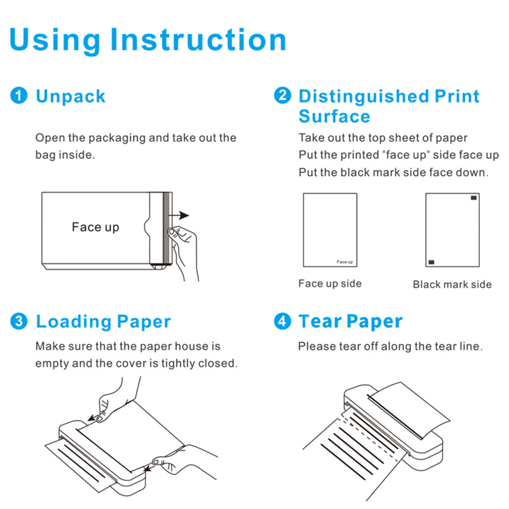 Wireless Bluetooth Portable A4 Thermal Mobile Printer with 100Pcs Thermal Paper