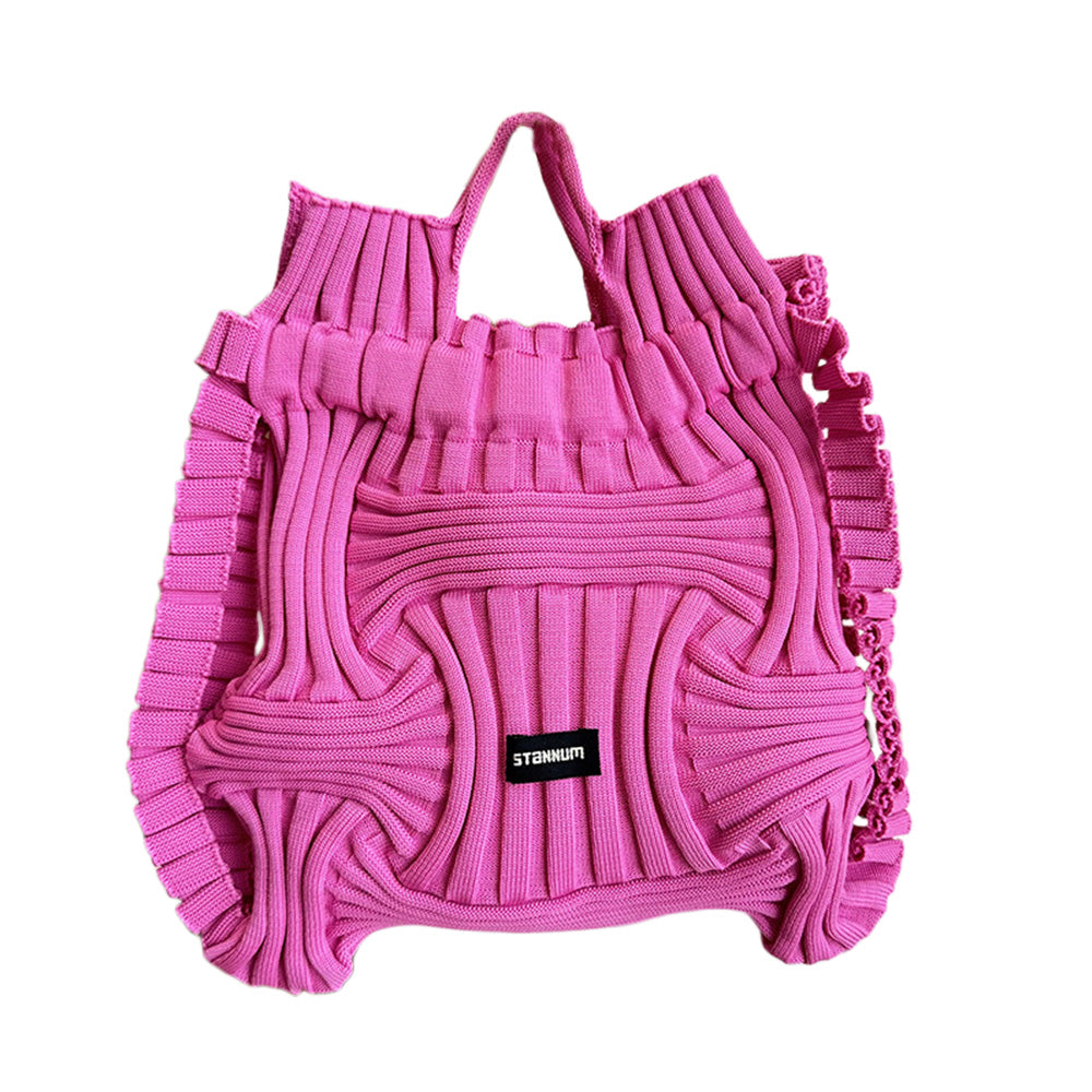 Women Woven Pleated Knitted Backpack Handbag
