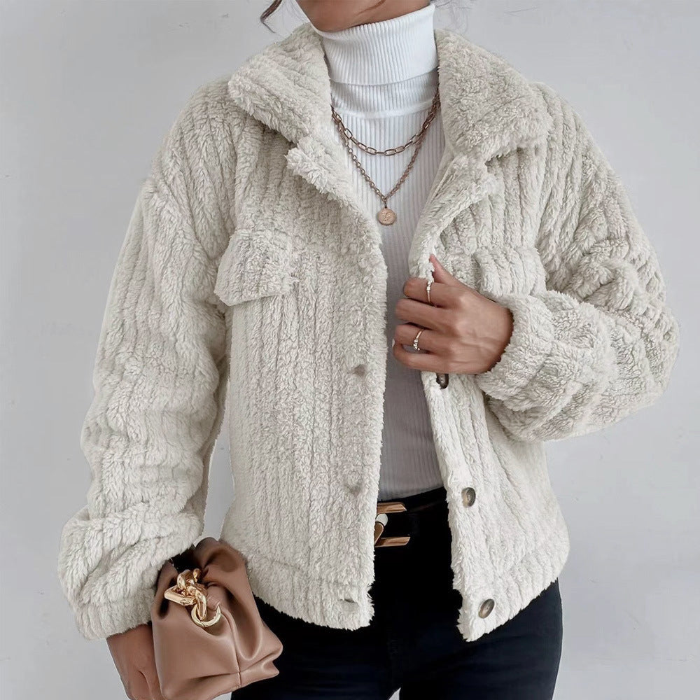 Women Winter Long Sleeve Fleece Jacket Cropped Coats Outerwear