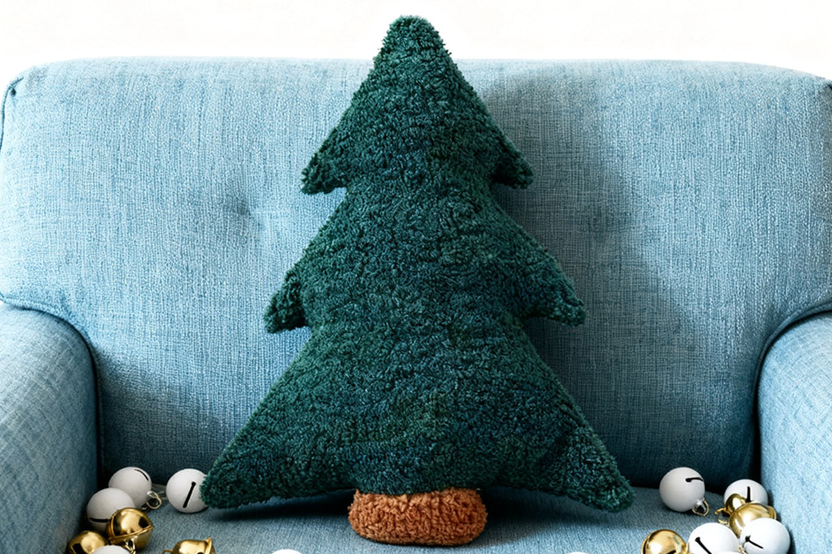 Christmas Tree Shaped Plush Pillow Soft Decorative Cushion for Holiday Home Decoration
