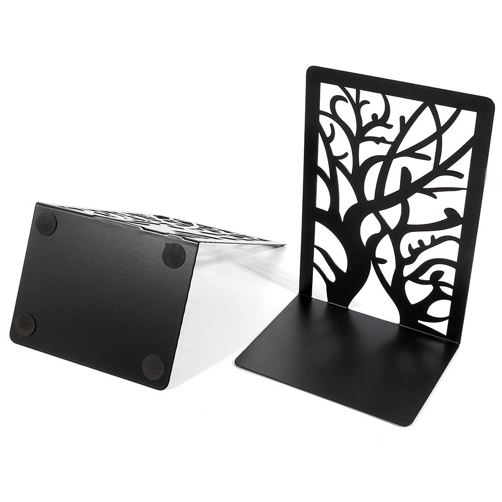 2Pcs Metal Decorative Bookends-Black
