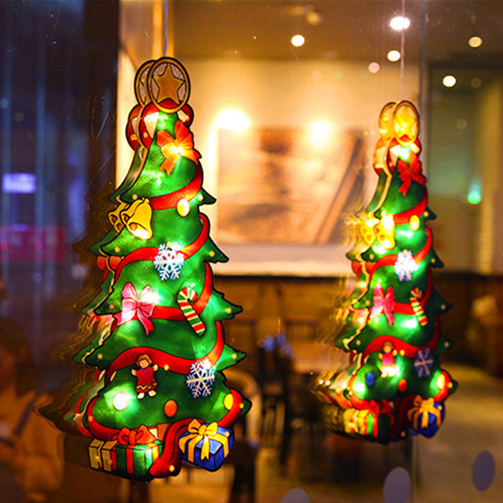 2Pcs Christmas Decor LED Curtain Light Xmas Window Silhouette Light Decoration