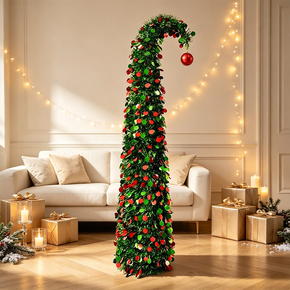 1.5m Tinsel Collapsible Crooked Christmas Tree Xmas Decoration