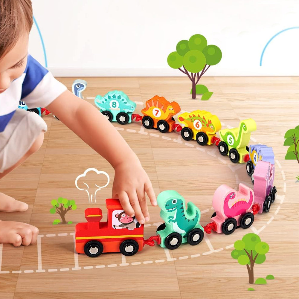 Wooden Number Train Toy Set Early Educational Toys-Dinosaur