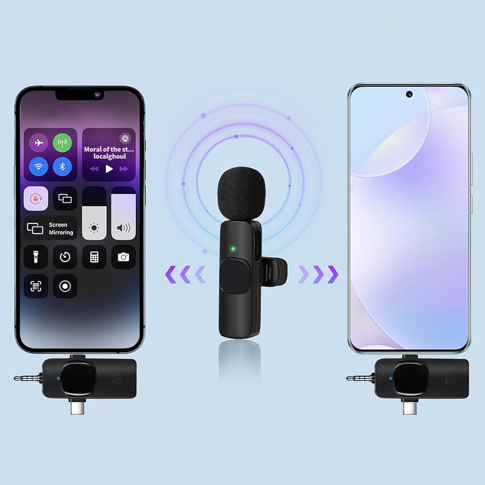 3 in1 Dual Wireless Microphone Lavalier Microphone for Android iPhone Camera Vlog Live