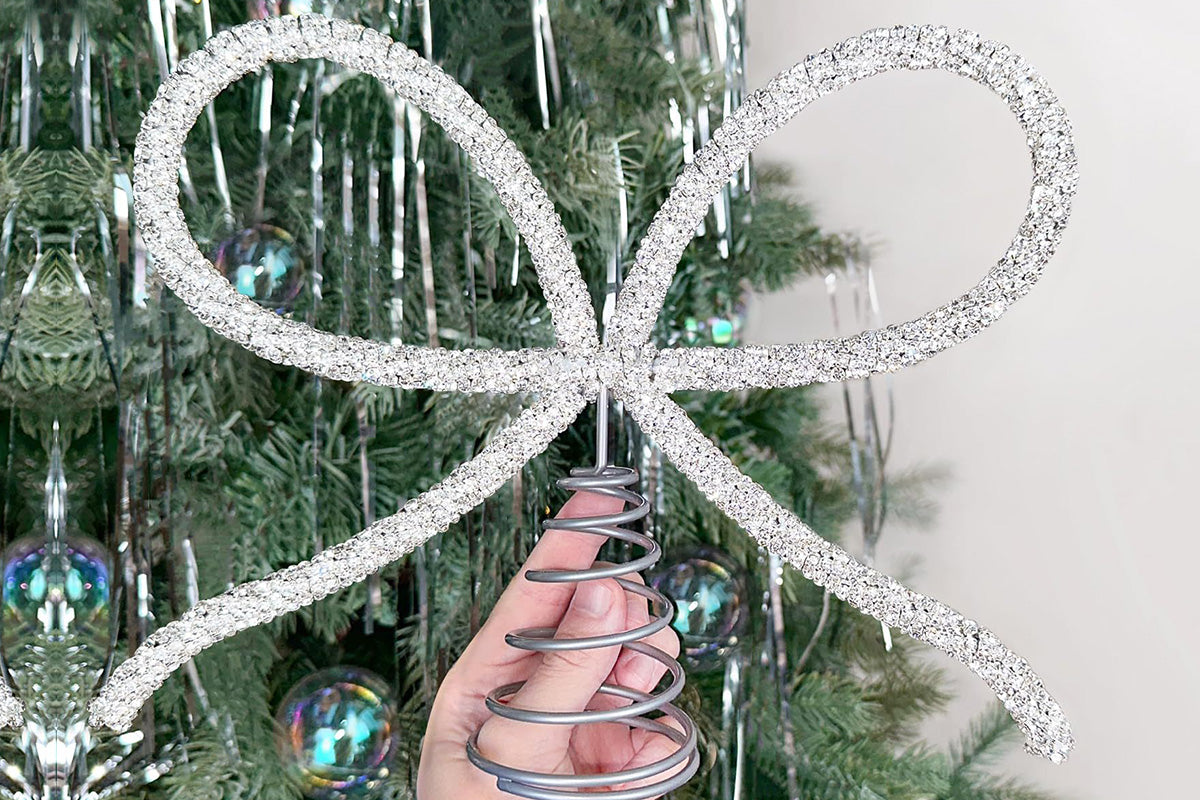 Sparkling Christmas Tree Top Bow for Holiday Decoration