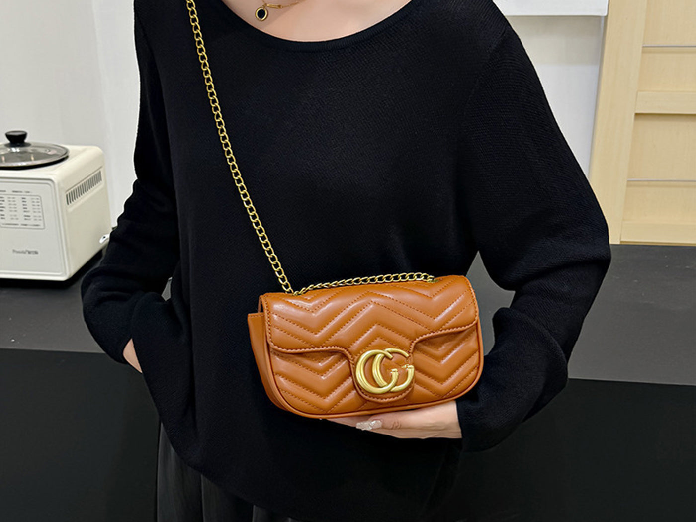 Quilted Gucci Inspired Gold Chain Shoulder Bag for Women