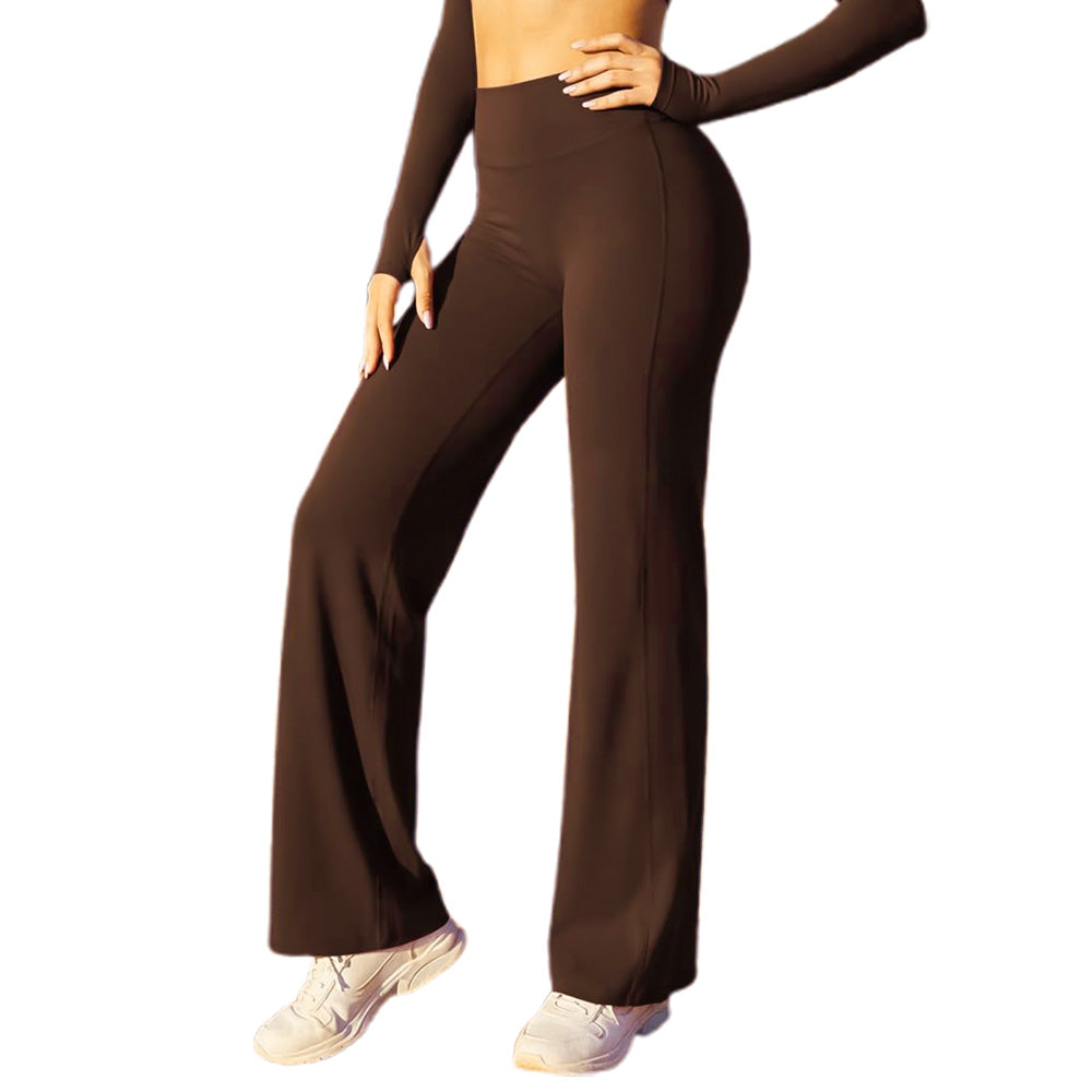 High-Waist Straight-Leg Micro-Flare Yoga Pants with Tummy Control for Workout-Coffee