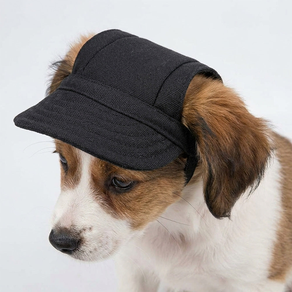 Fashion Dog Cat Pet Baseball Cap with Ear Holes and Adjustable Strap-Black