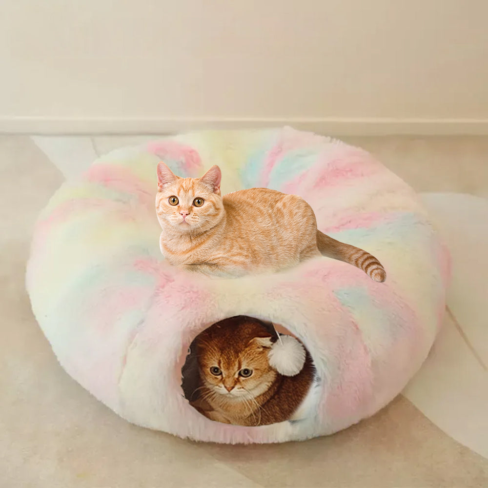 Winter Plush Cat Tunnel with Cat Bed