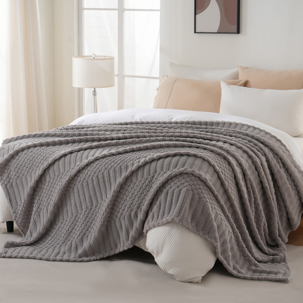 Soft Fluffy Fleece Throw Blanket for Sofa Couch Bed Living Room All Season Cozy-Grey