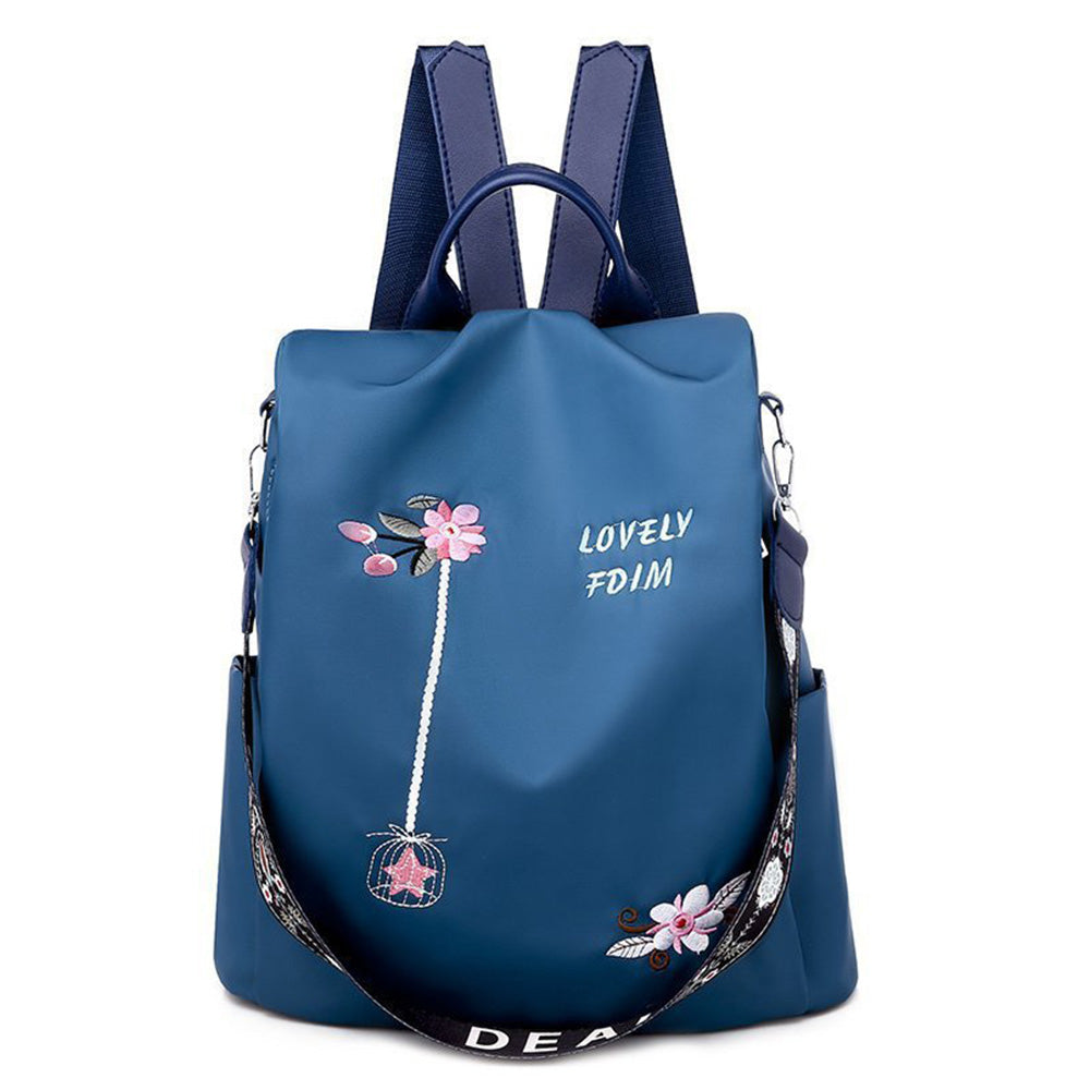 Women's Floral Embroidered Anti Theft Backpack