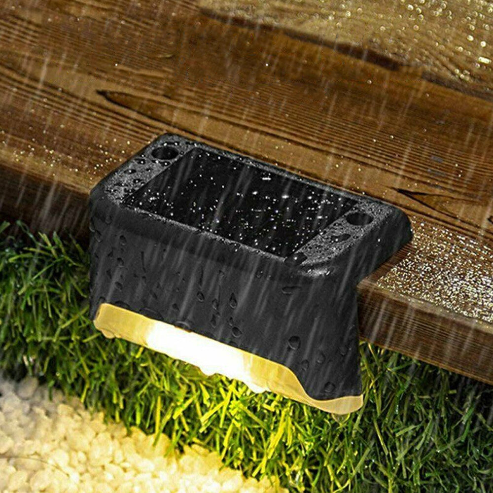 Warm Light Solar Powered Deck Lights for Outdoor Stairs and Fences Set of 4