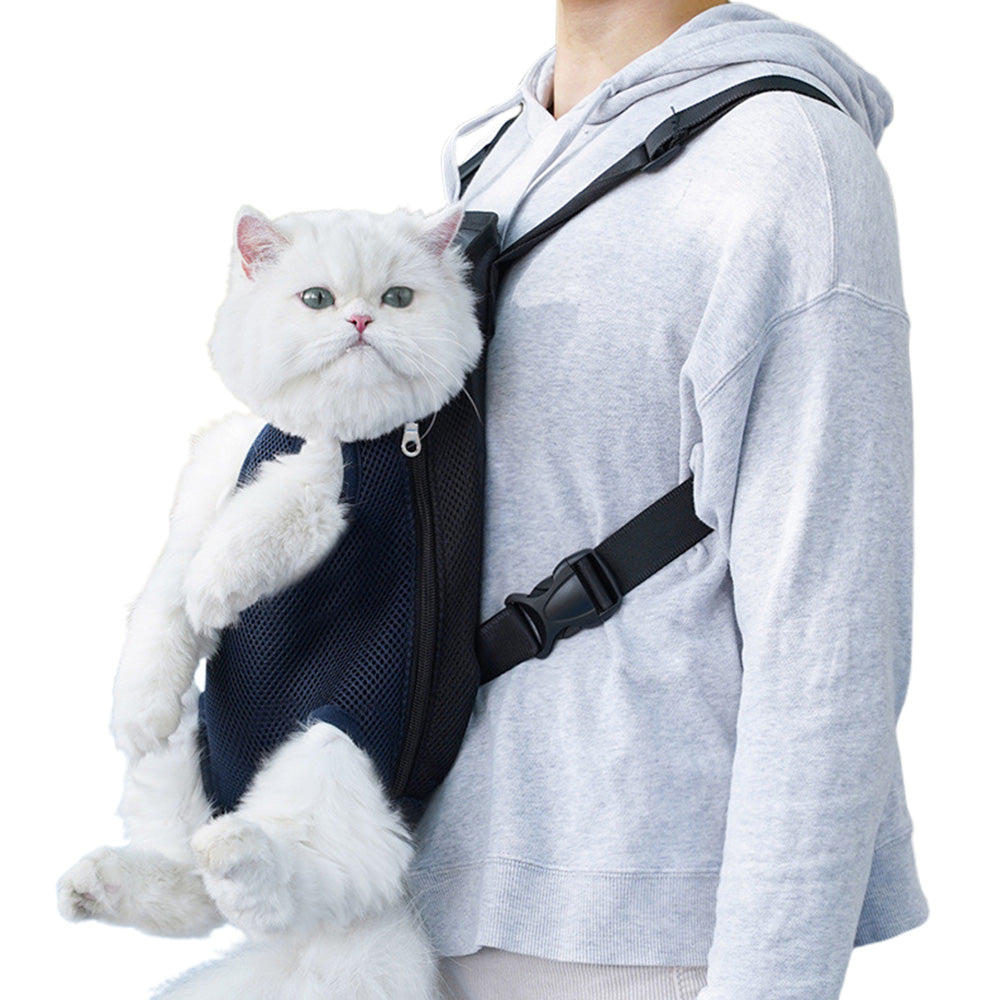 Breathable Mesh Pet Carrier Backpack for Front and Back Carrying Dogs Cats-Navy