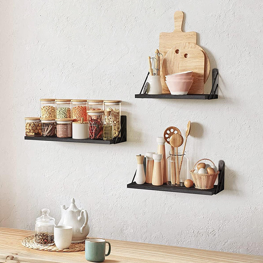 3Pcs Wall Mounted Wood Floating Shelf Storage Display for Bedroom Decor