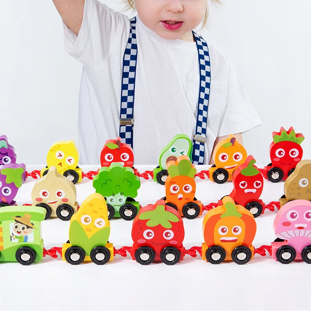 Wooden Number Train Toy Set Early Educational Toys-Fruit and Vegetable