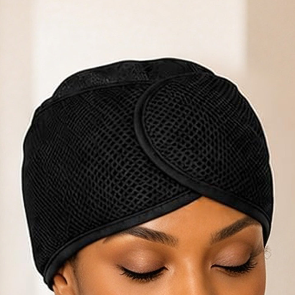 2-in-1 Mesh Sleep Hair Band with Hook and Loop for Short Hair Overnight
