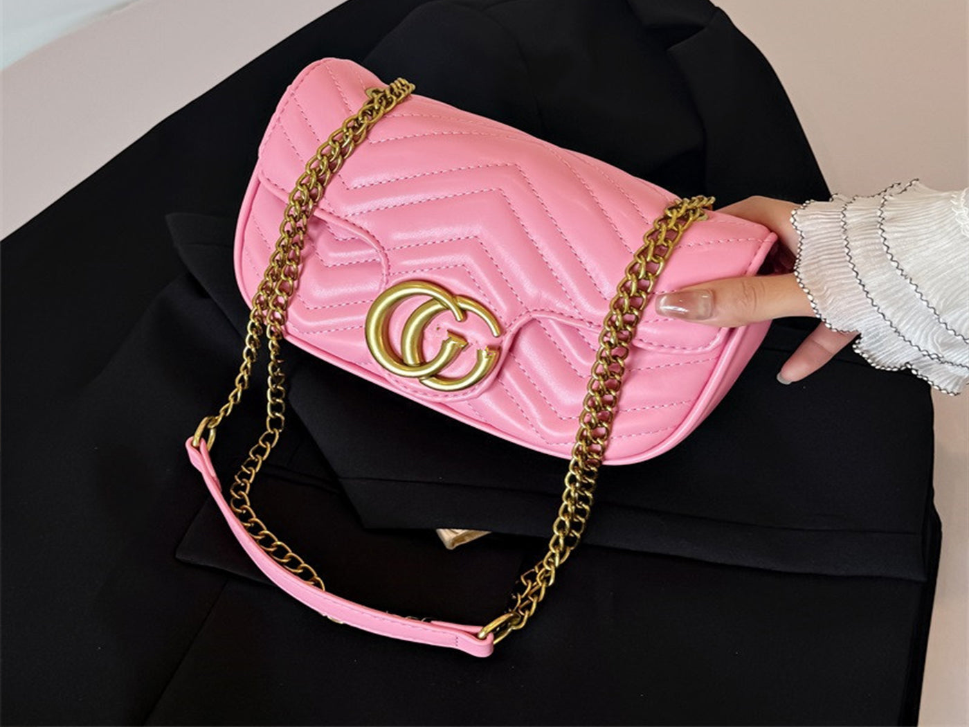 Quilted Gucci Inspired Gold Chain Shoulder Bag for Women