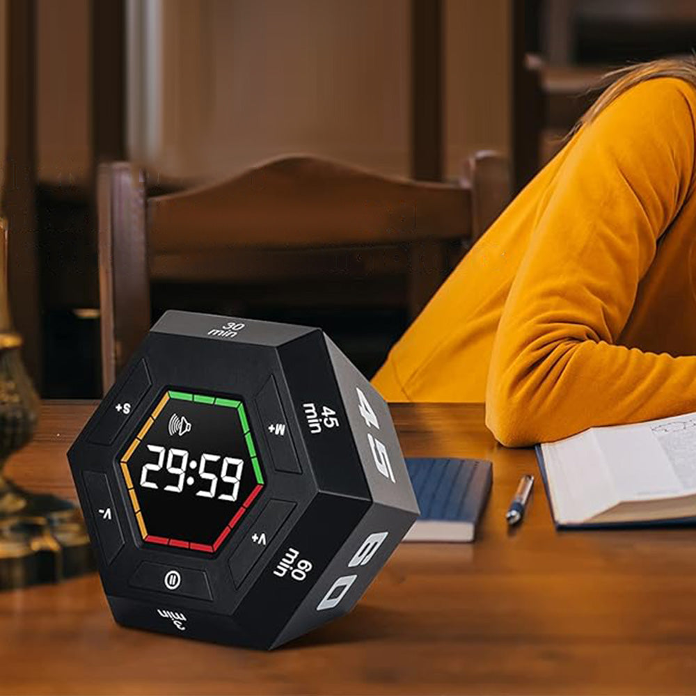 Pomodoro Timer Hexagon Visual Flip Electronic Timer with LED Digital Display
