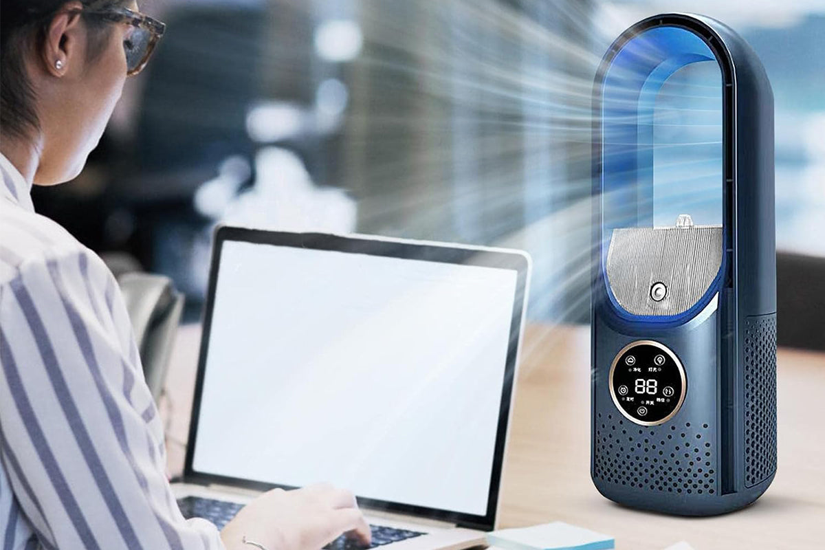 Desk Bladeless Fan with Humidifier USB-Powered Portable Air Conditioner Fan with LED Display