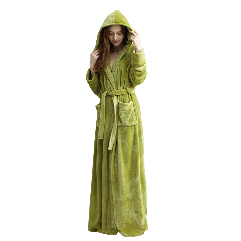 Winter Long Flannel Hooded Bath Robe