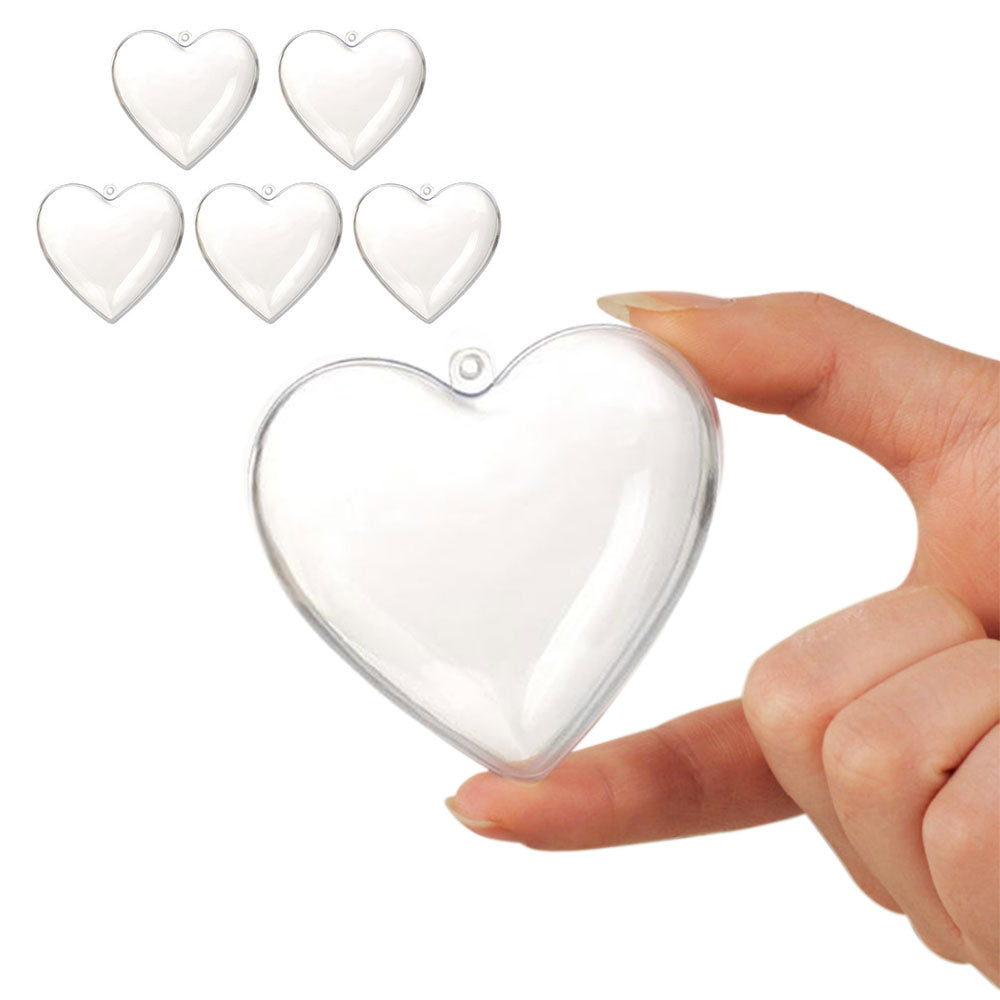 5Pcs Christmas Heart-Shaped Plastic Baubles Fillable Clear Balls Xmas Tree Decor