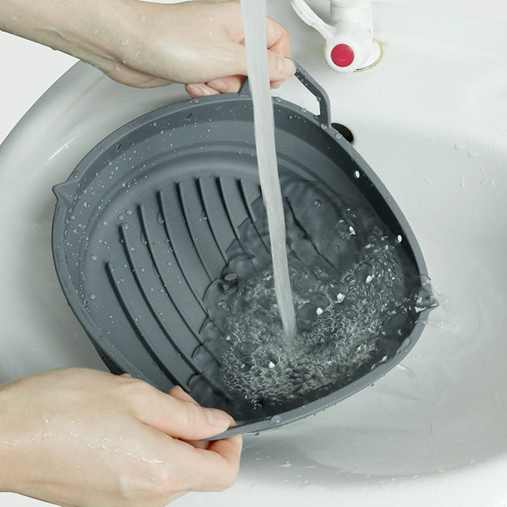 Reusable Foldable Round Silicone Air Fryer Baking Tray with Handles