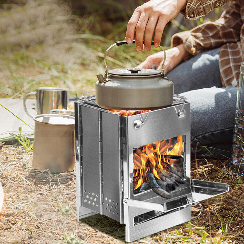 Portable Folding Stainless Steel Wood-Burning Camping and Barbecue Stove