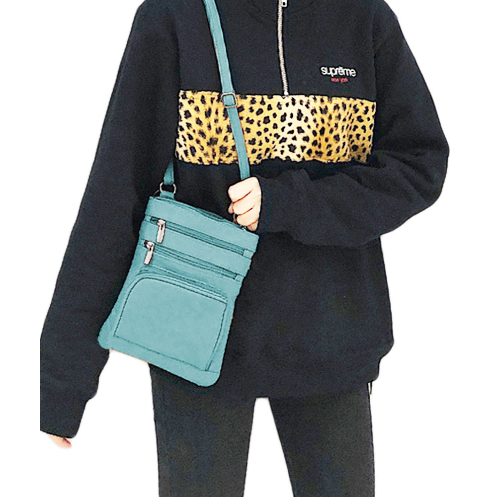 Womens Genuine Leather Multi-Pocket Crossbody Purse Bag