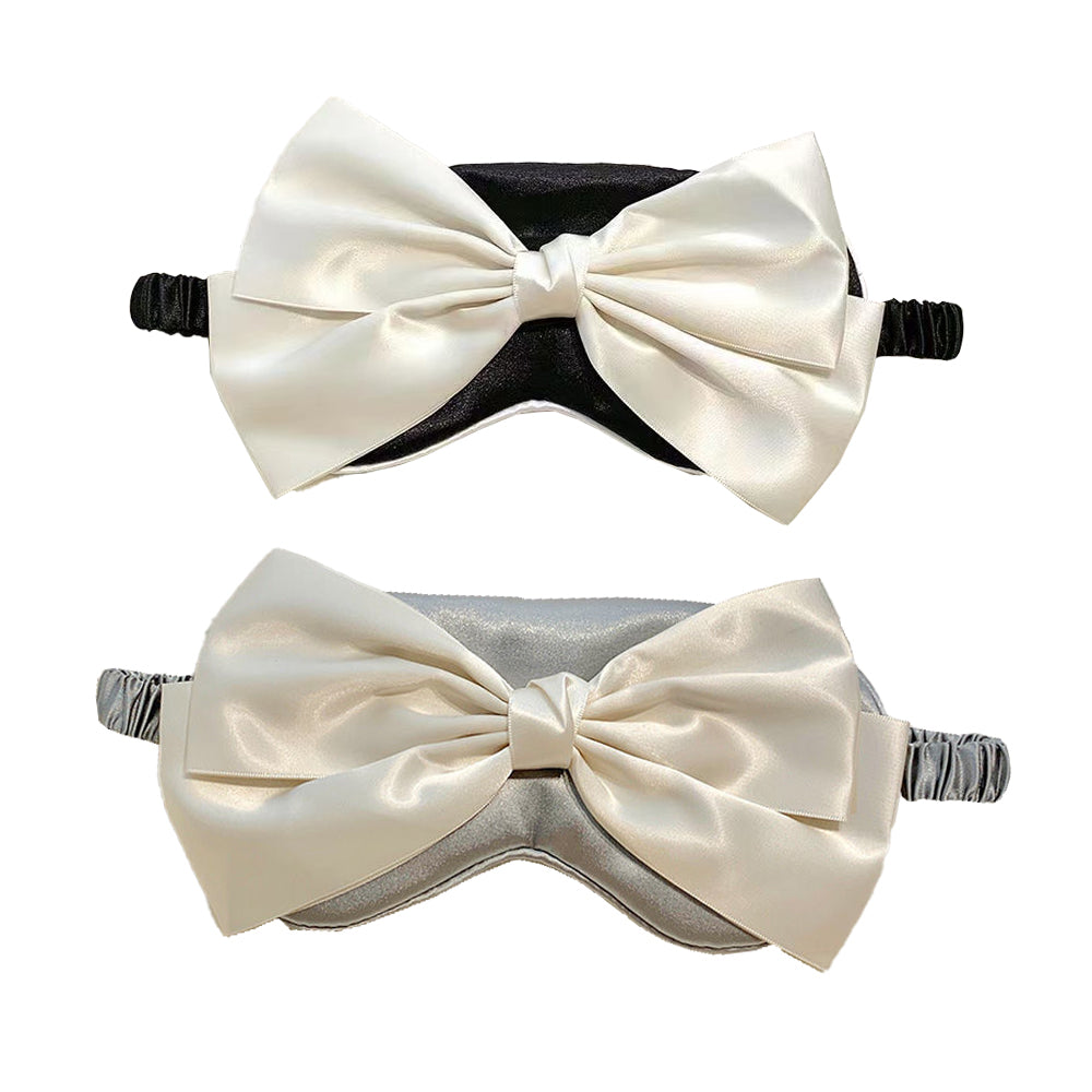 2Pcs Silk Bow Tie Relieve Fatigue Travel Eye Mask-Grey+Black
