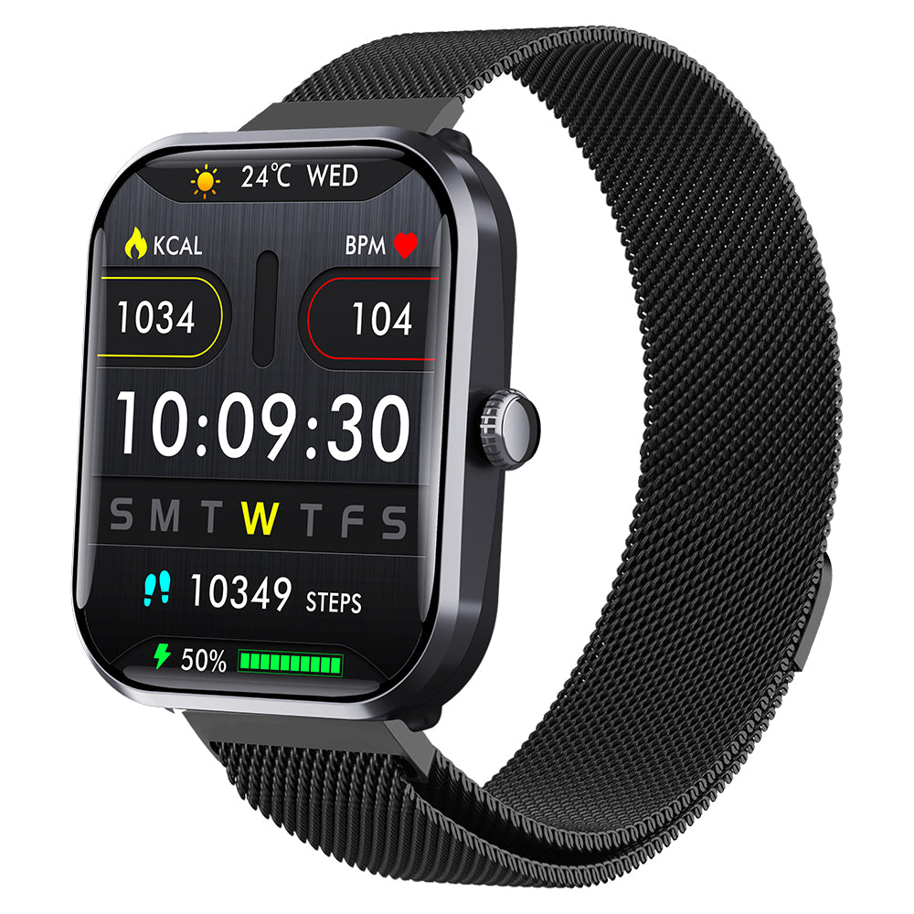 Water-Resistant Bluetooth Smart Watch for Android iOS with Stainless Steel Watch Strap