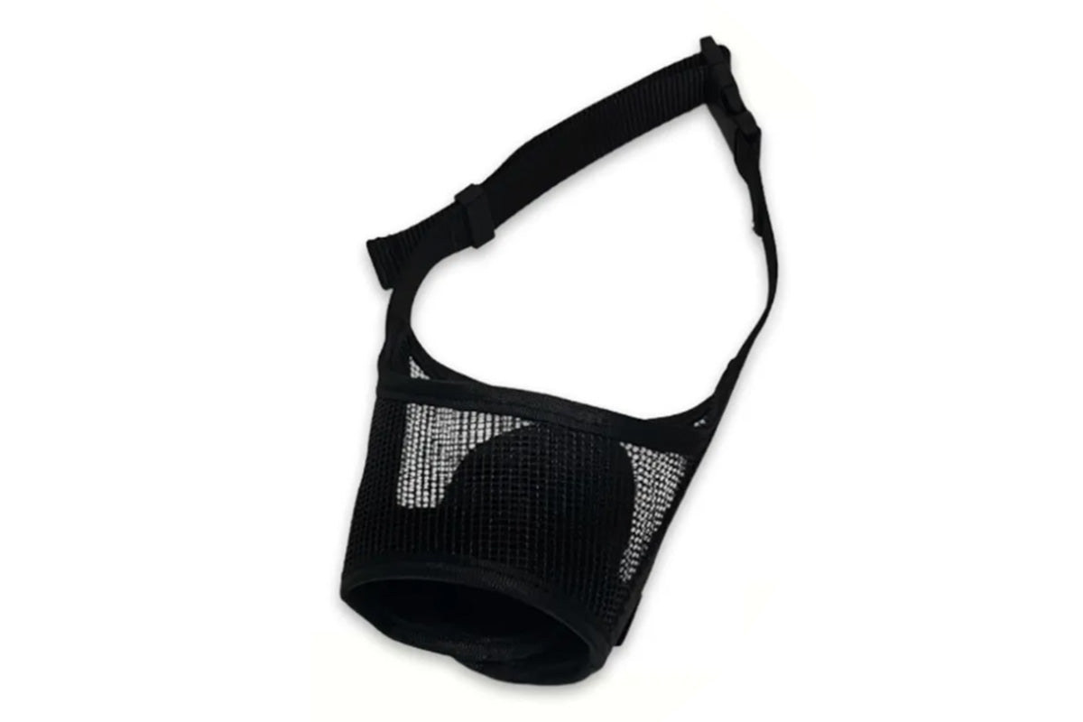 Dog Muzzle Air Mesh Adjustable Mouth Guard for Bark and Scavenging Prevention-Black