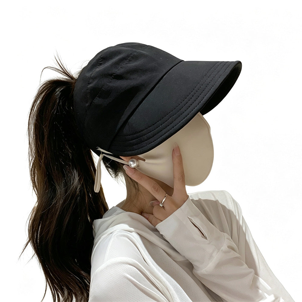 2 PCS Wide Brim Quick Dry Foldable Sun Hat with Ponytail Opening and Hook