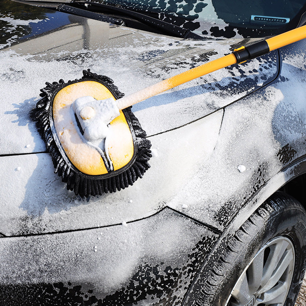 3-Section Telescopic Car Wash Brush 15-Degree Bent Handle with Extra Head
