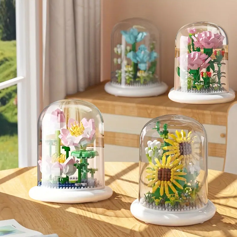 Light-Up Flower Building Blocks Kits with Dust Cover