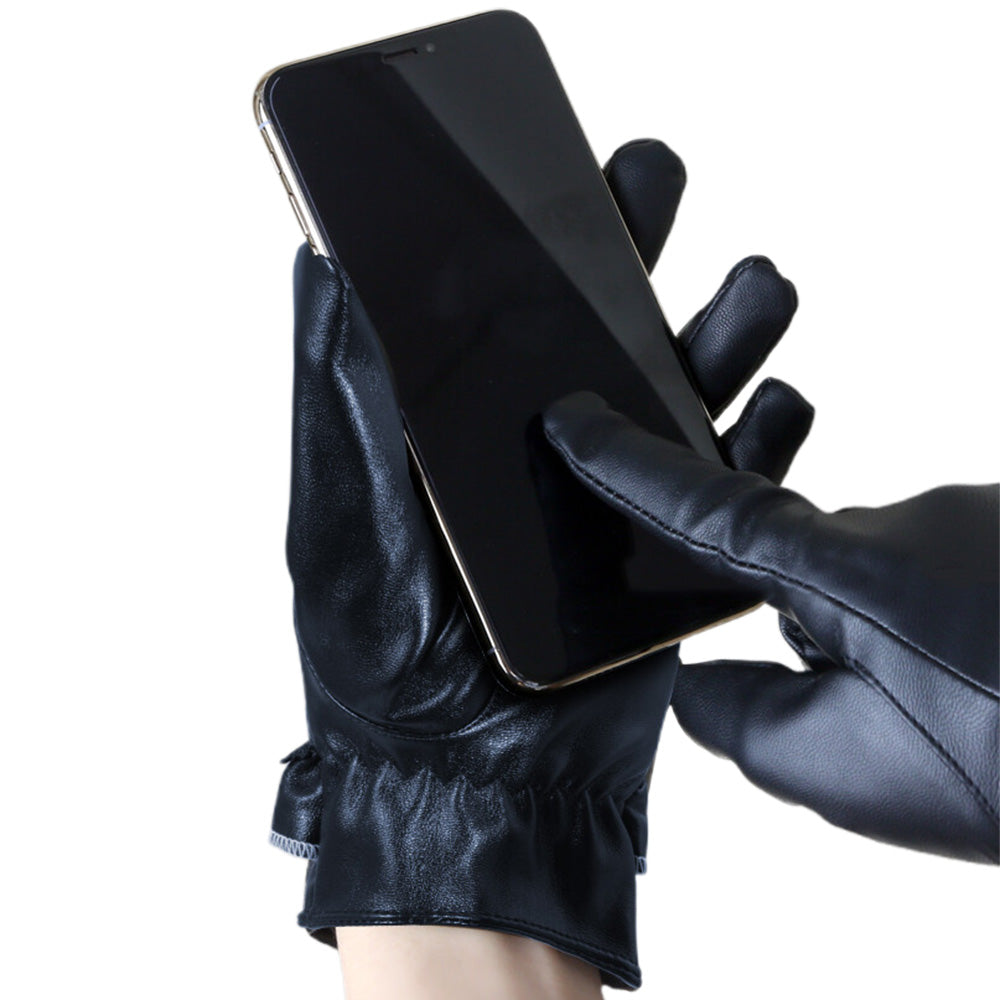Womens Winter PU Leather Touchscreen Gloves Texting Warm Driving Gloves